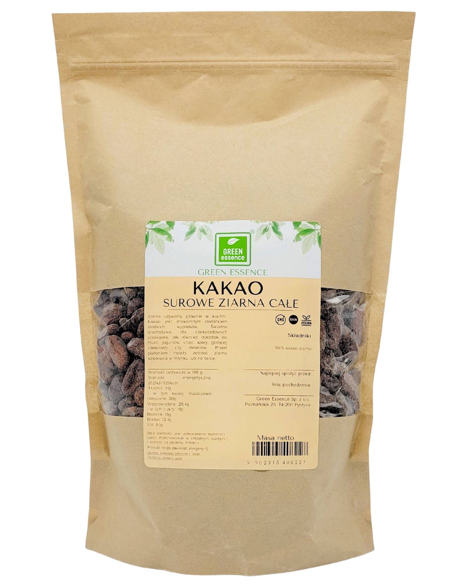 ◆kakao◆ Kakao ziarno surowe całe Green Essence 100 g